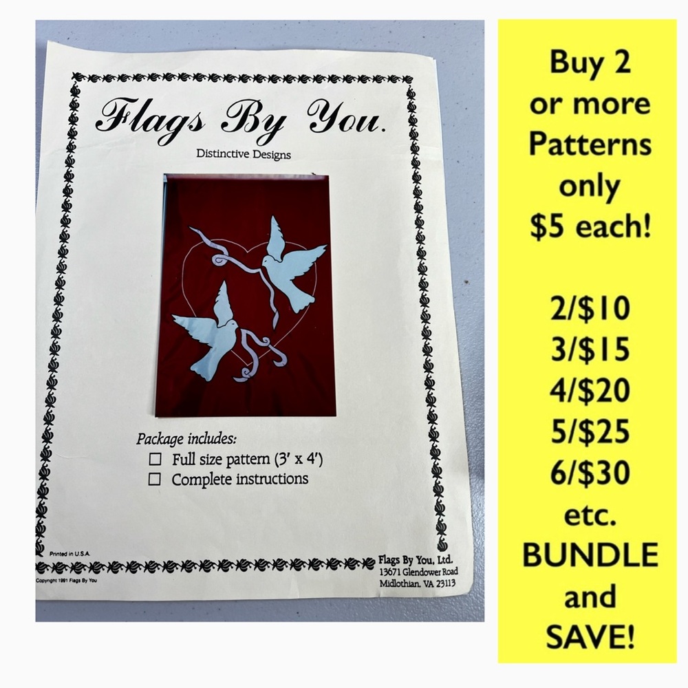 Appliqué pattern for Dove Banner, flag or tablecloth. Vintage 1991-uncut pattern